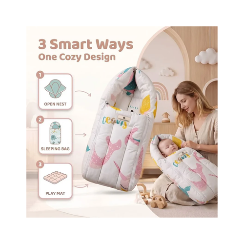 StarAndDaisy 3-in-1 Baby Sleeping Bag, Lounger & Baby Bed – 0–6 Months, Ocean Print