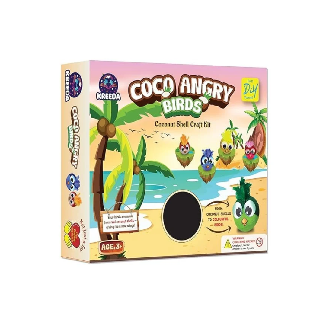 Kreeda Coconut Shells Art & Craft Kit, CocoAngry Birds DIY Creative Activity Kit
