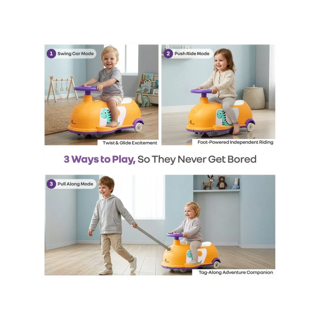 R For Rabbit Iya Iya Poppy 3 in 1 Kids Ride On Swing Car Orange Purple