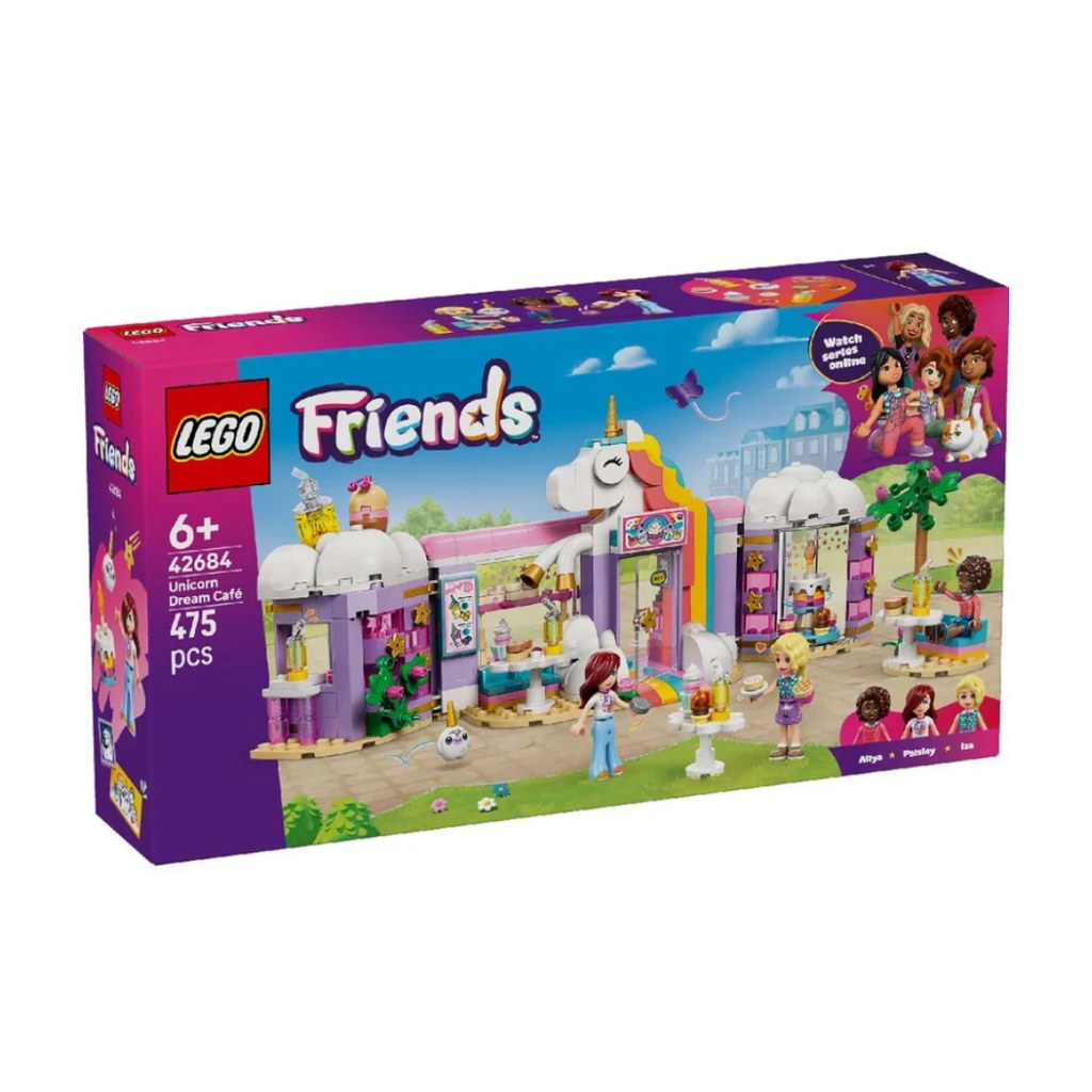 LEGO Friends Unicorn Dream Café Building Set 42684, 475 Pieces, Rainbow Café with 3 Mini Dolls & Toy Food Accessories – 6+ Years