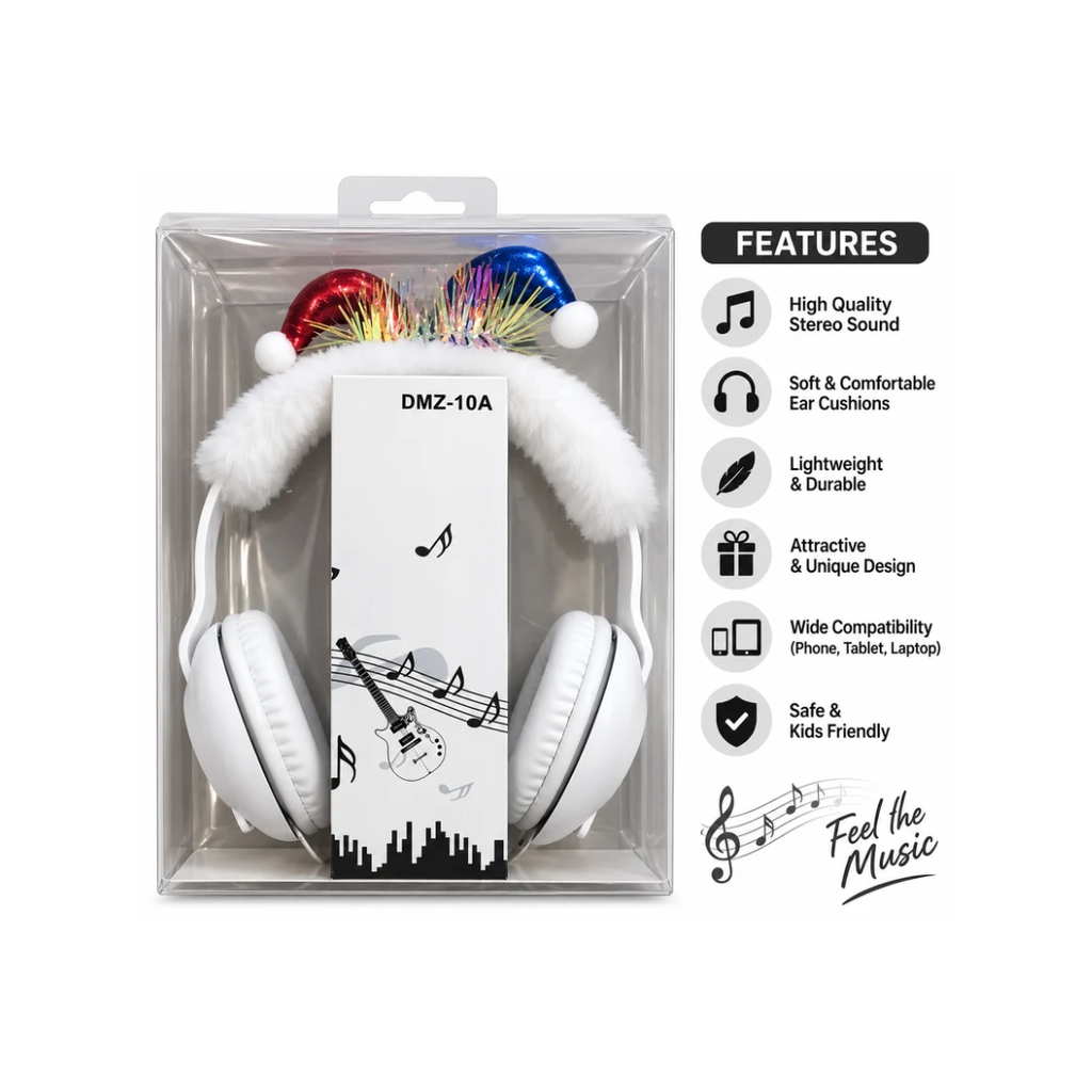 Kids Furry Bear Ear Headphones – White Multicolor DMZ-10A