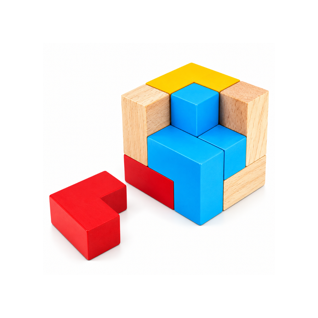 Shumee Colourful Wooden Puzzle Cube With 9 L-Shaped Blocks (4+ Years)