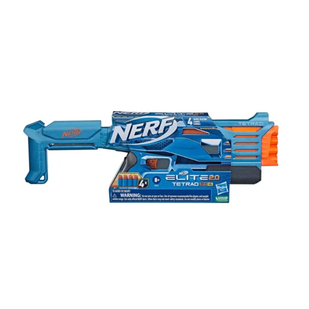 Hasbro Nerf Elite 2.0 Tetrad QS-4 Blaster, 4 Nerf Elite Darts