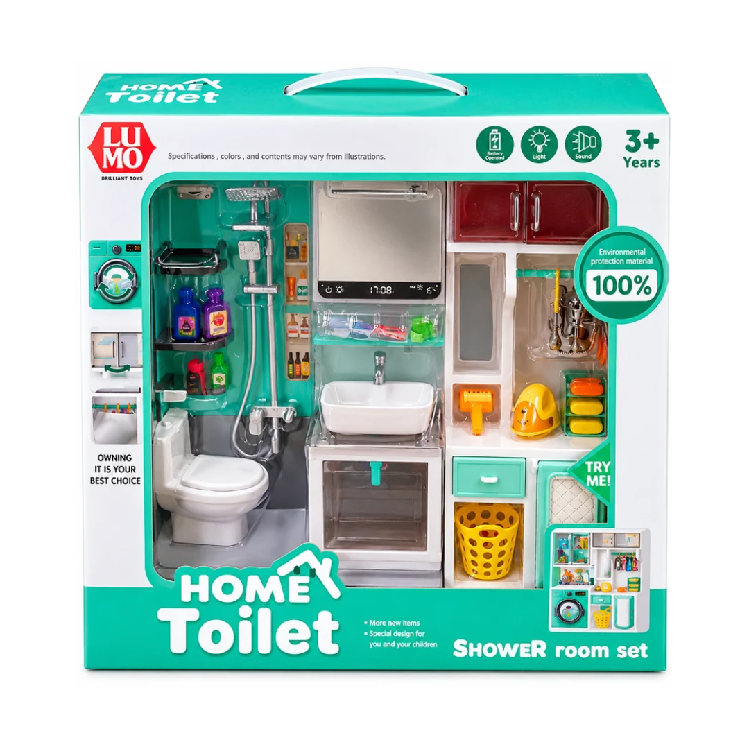 LUMO Home Toilet & Shower Room Play Set for Kids | Bathroom, Wash Basin & Cleaning Accessories with Light & Sound | 3+ Years
