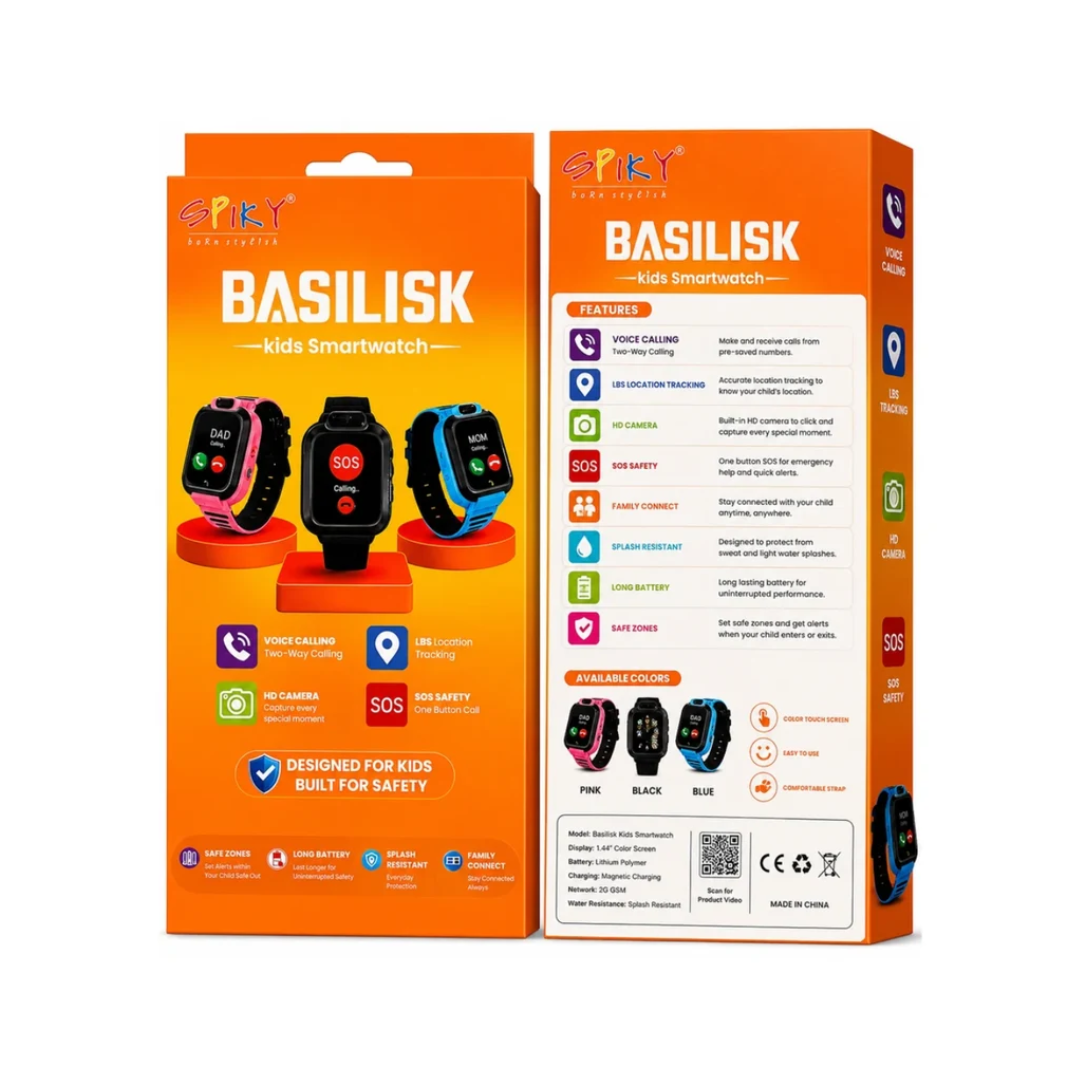 SPIKY BASILISK Kids Smartwatch with Voice Calling, LBS Location Tracking, HD Camera Black