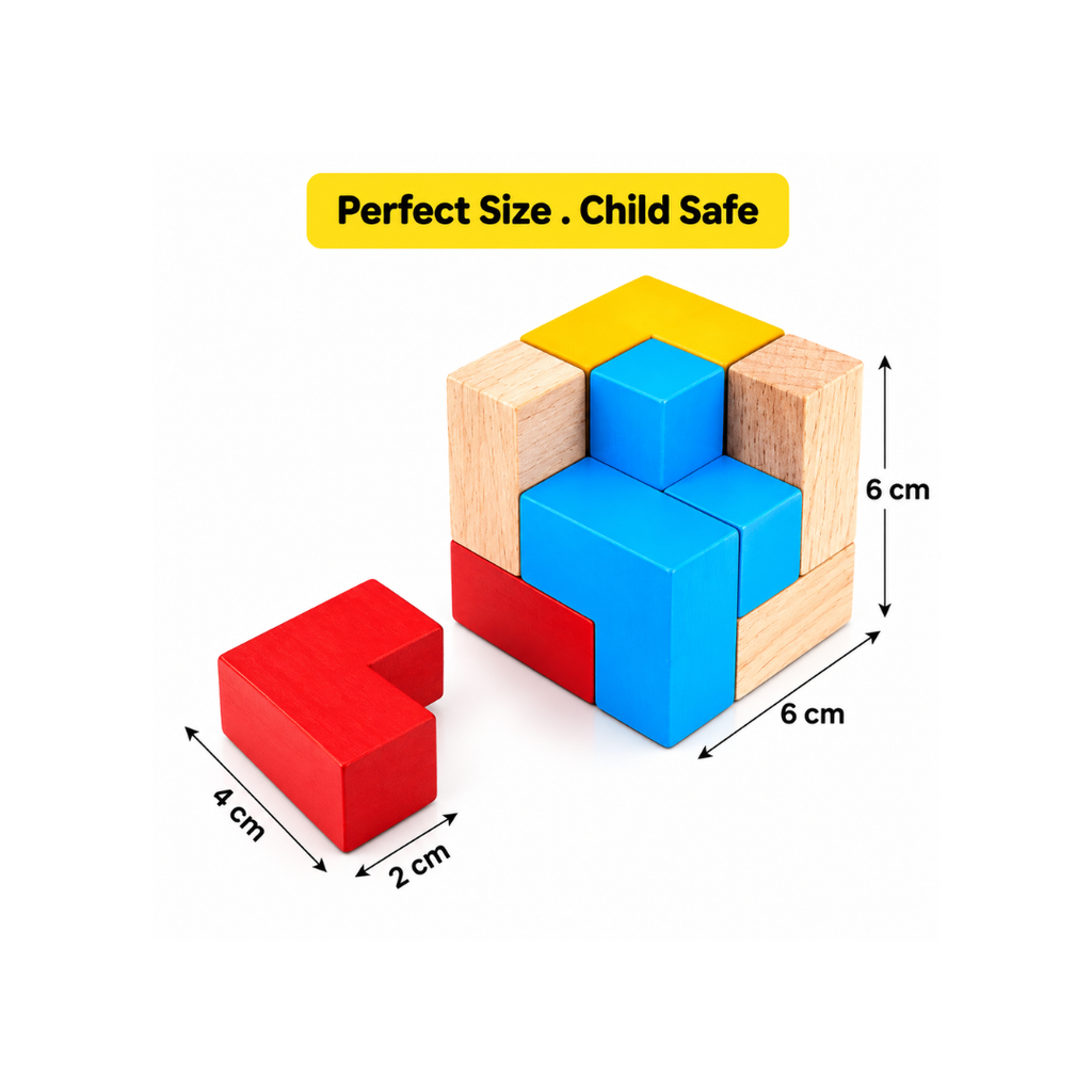 Shumee Colourful Wooden Puzzle Cube With 9 L-Shaped Blocks (4+ Years)