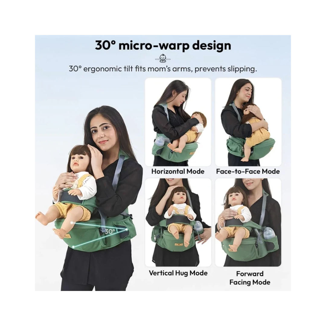 StarAndDaisy 3-in-1 Baby Carrier with Hip Seat, Ergonomic M-Shaped Support, Multiple Carrying Modes & Storage Pockets – Green