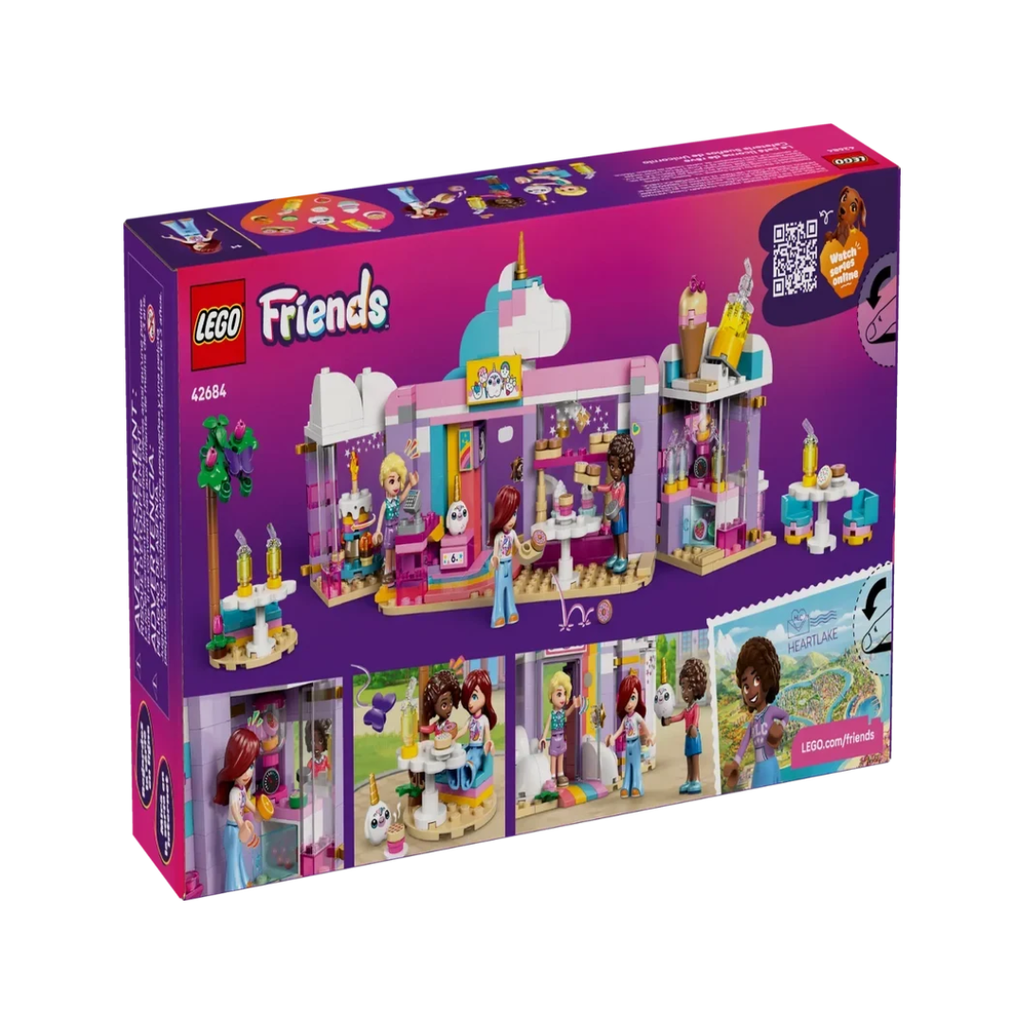 LEGO Friends Unicorn Dream Café Building Set 42684, 475 Pieces, Rainbow Café with 3 Mini Dolls & Toy Food Accessories – 6+ Years