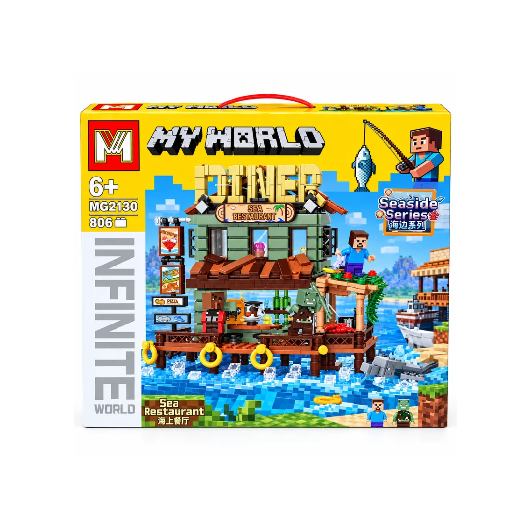 My World Seaside Sea Restaurant 806 Pcs Building Blocks Set – Fishing & Restaurant Construction Toy for Kids 6