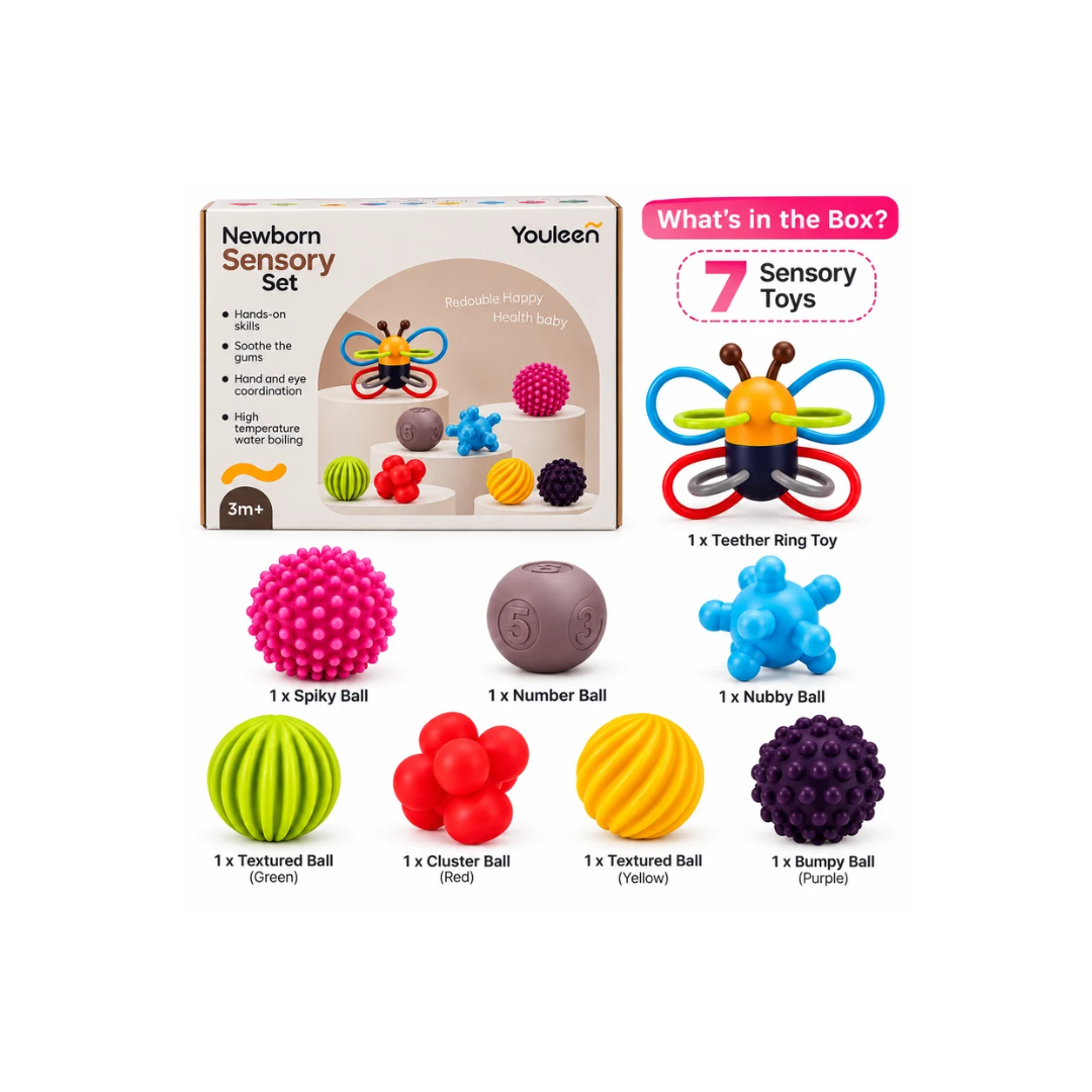 Youleen Newborn Sensory Set – Multi-Texture Baby Sensory Toys | 3 Months+