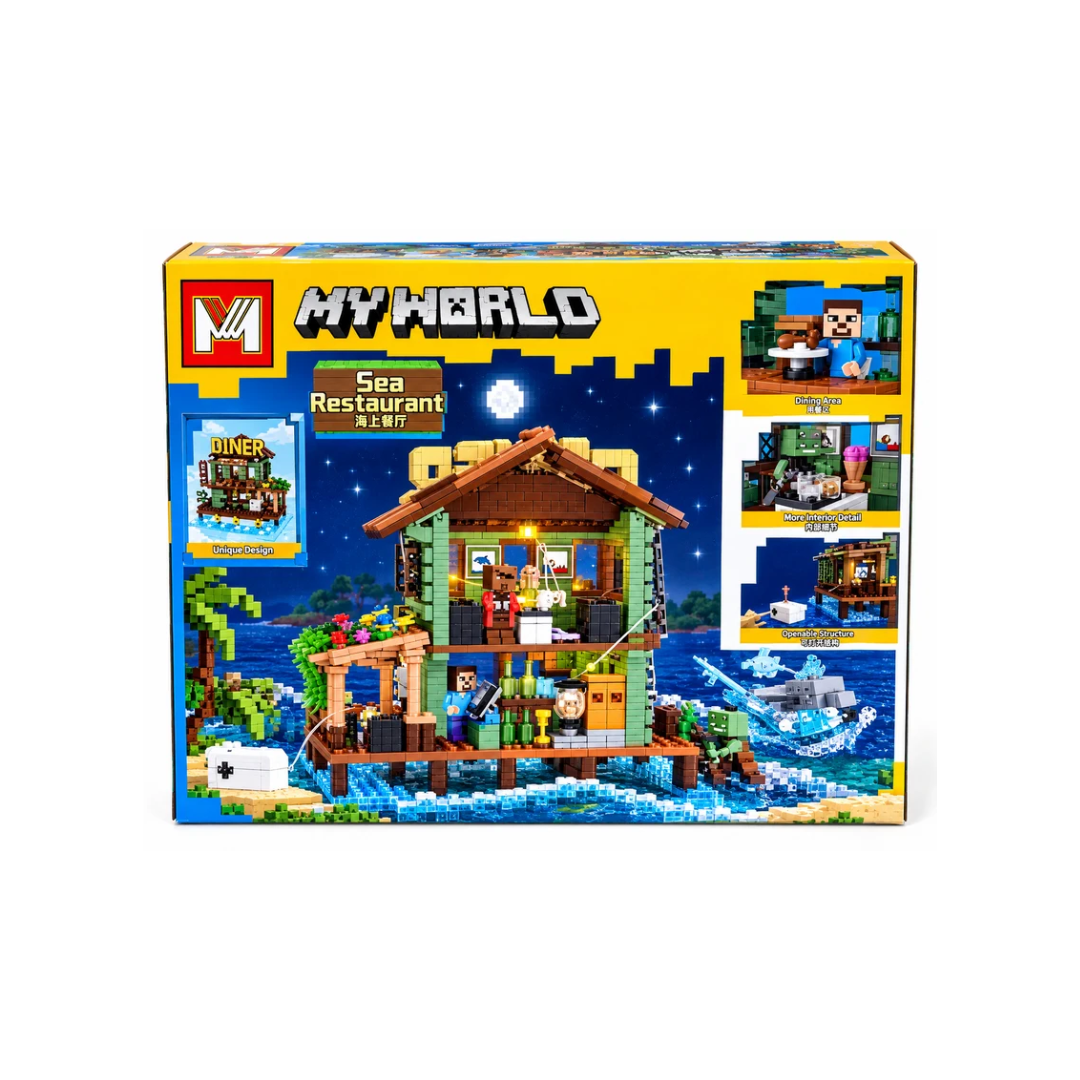 My World Seaside Sea Restaurant 806 Pcs Building Blocks Set – Fishing & Restaurant Construction Toy for Kids 6