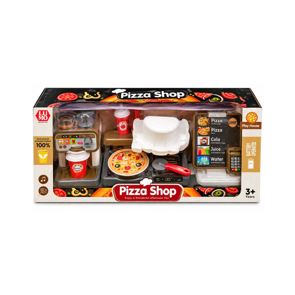 LUMO Pizza Shop Pretend Play Set for Kids | Pizza, Drink Machine & Shop Counter Accessories | 3+ Years