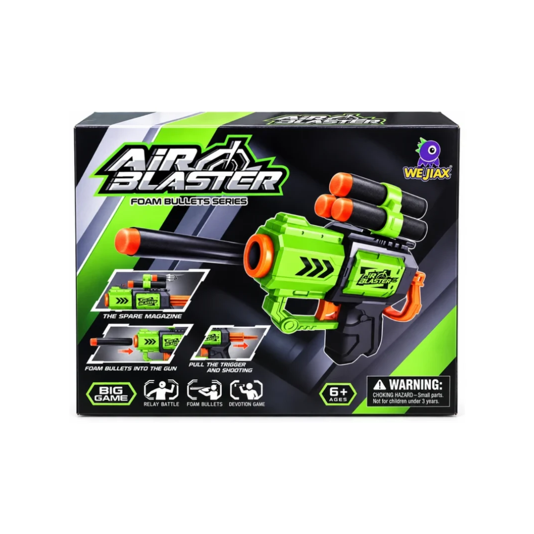 Air Blaster Foam Bullet Gun with Revolving Barrel & Rotating Magazine – Kids Shooting Toy