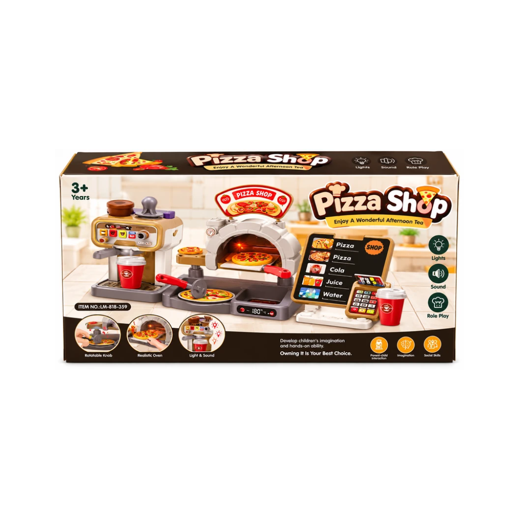 LUMO Pizza Shop Pretend Play Set for Kids | Pizza, Drink Machine & Shop Counter Accessories | 3+ Years
