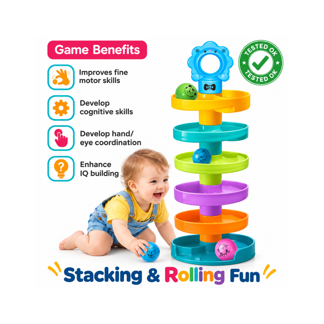Toymate Cat Spiral Fun â€“ 7-Tier Rolling Ball Tower for Toddlers
