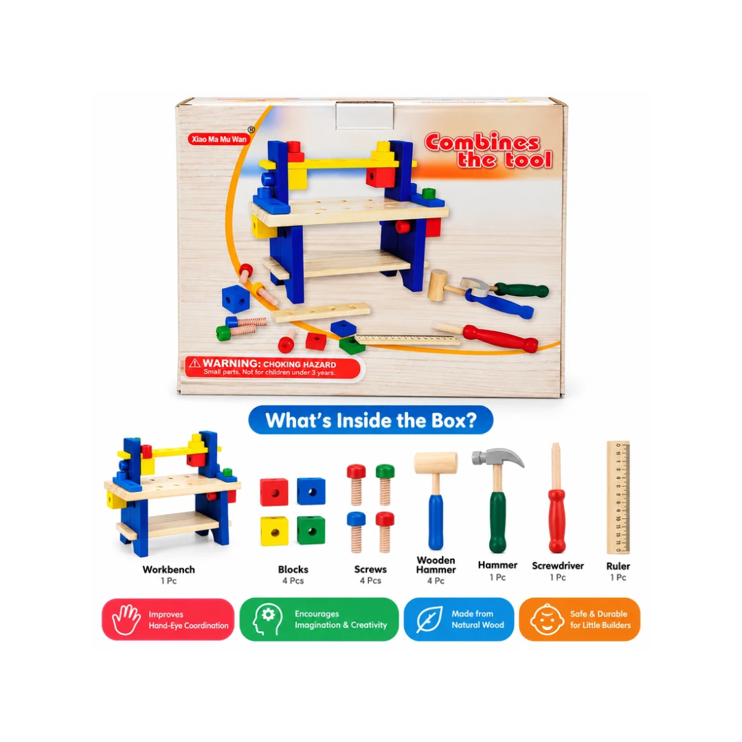 Kids Wooden Tool Workbench Set – Pretend Play Carpenter & Construction Toy | 36+ Months