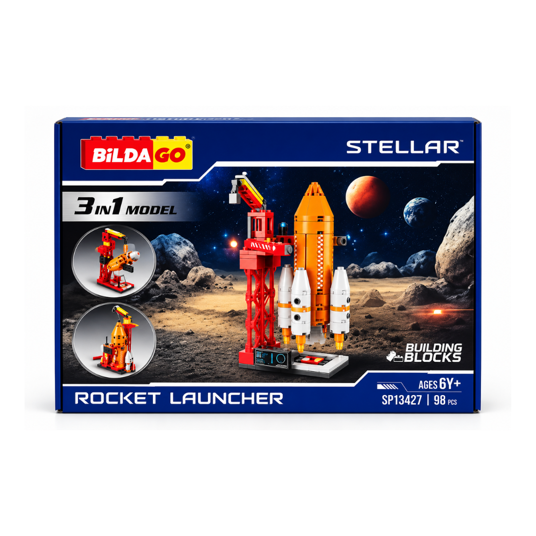 Bildago Stellar 3-in-1 Rocket Launcher Building Blocks Set – 98 Pieces, STEM Space Toy for Kids 6+