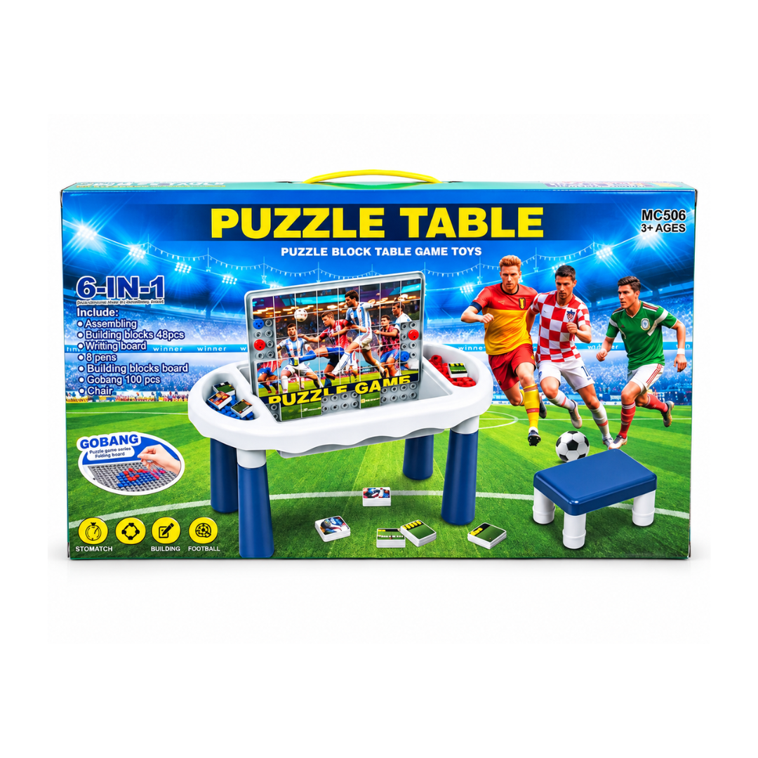Rainbow Toys 6-in-1 Puzzle Table & Multi-Functional Learning Desk for Kids – Building Blocks, Gobang & Puzzle Games