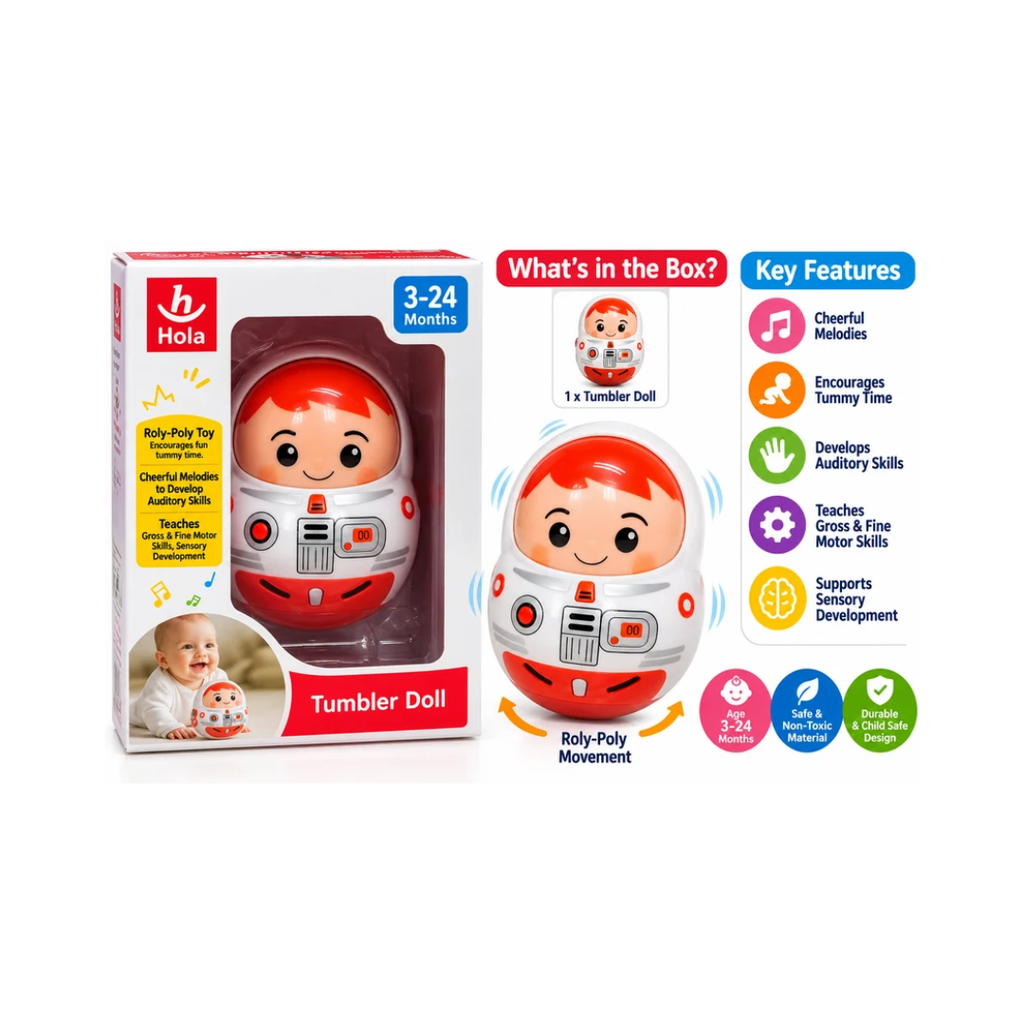 Hola Tumbler Doll Musical Roly-Poly Astronaut Toy for Babies 3–24 Months