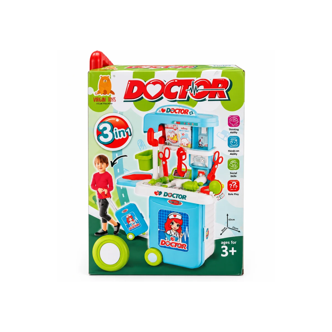 3-in-1 Kids Doctor Trolley Play Set with Medical Accessories – Pretend Play Kit | 3+ Years
