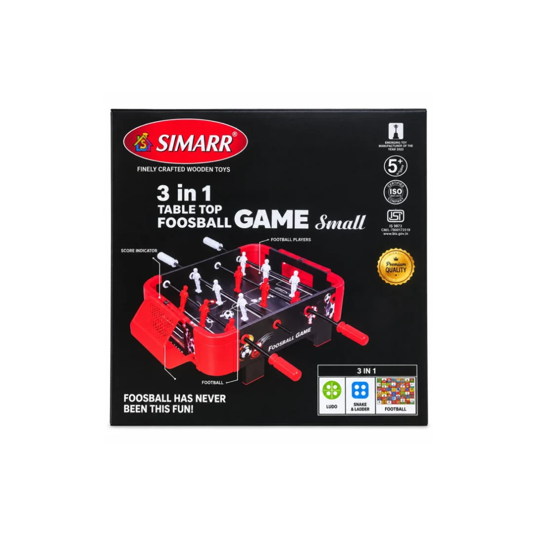 SIMARR 3-in-1 Table Top Foosball Game Small Football, Ludo & Snakes & Ladders 5+ Years