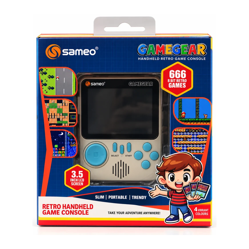 Sameo GameGear Retro Handheld Gaming Console – 666 8-Bit Games 3.5” LCD Grey