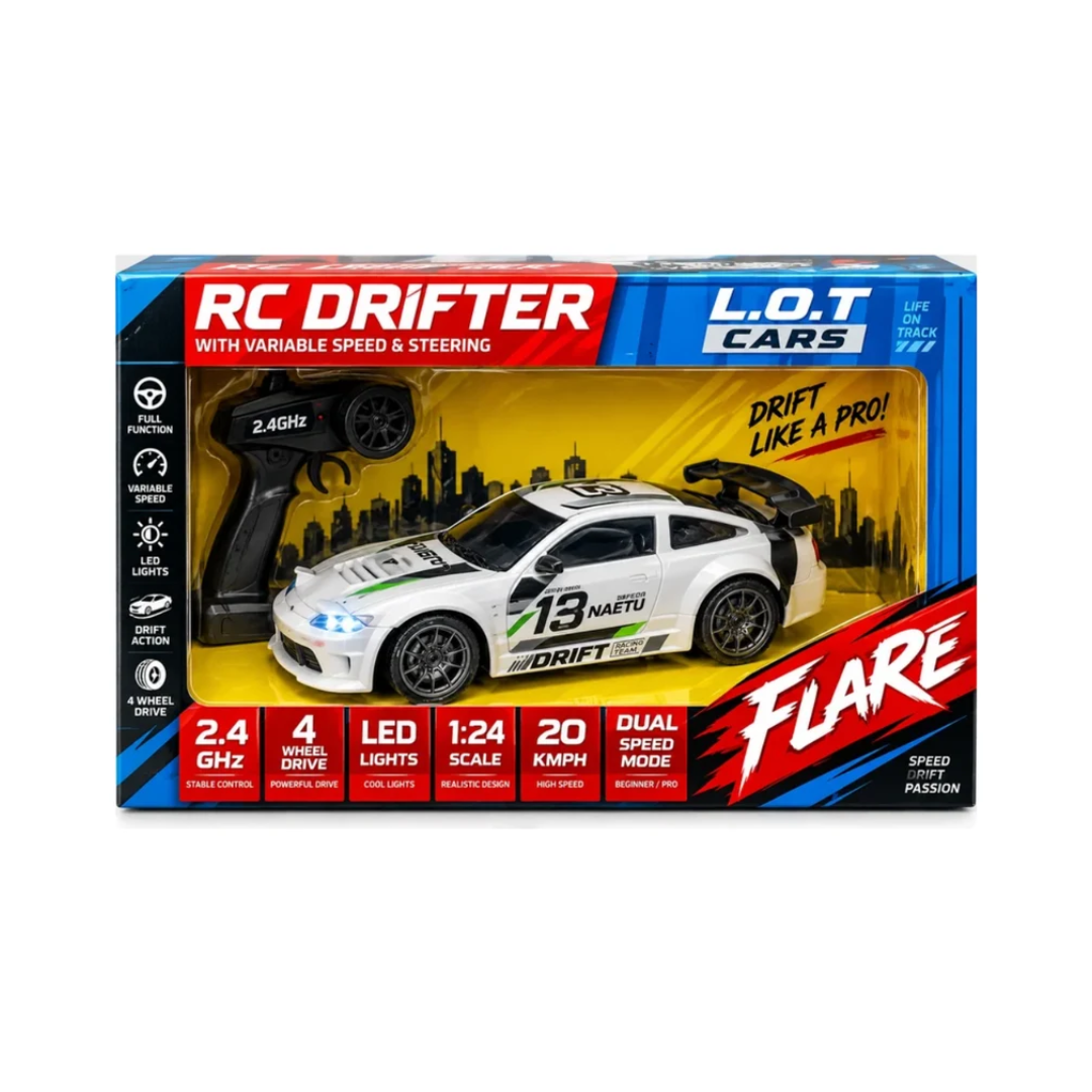 L.O.T Cars Remote Car Drifter 1:24 – 2.4GHz 4WD Drift Car with LED Lights
