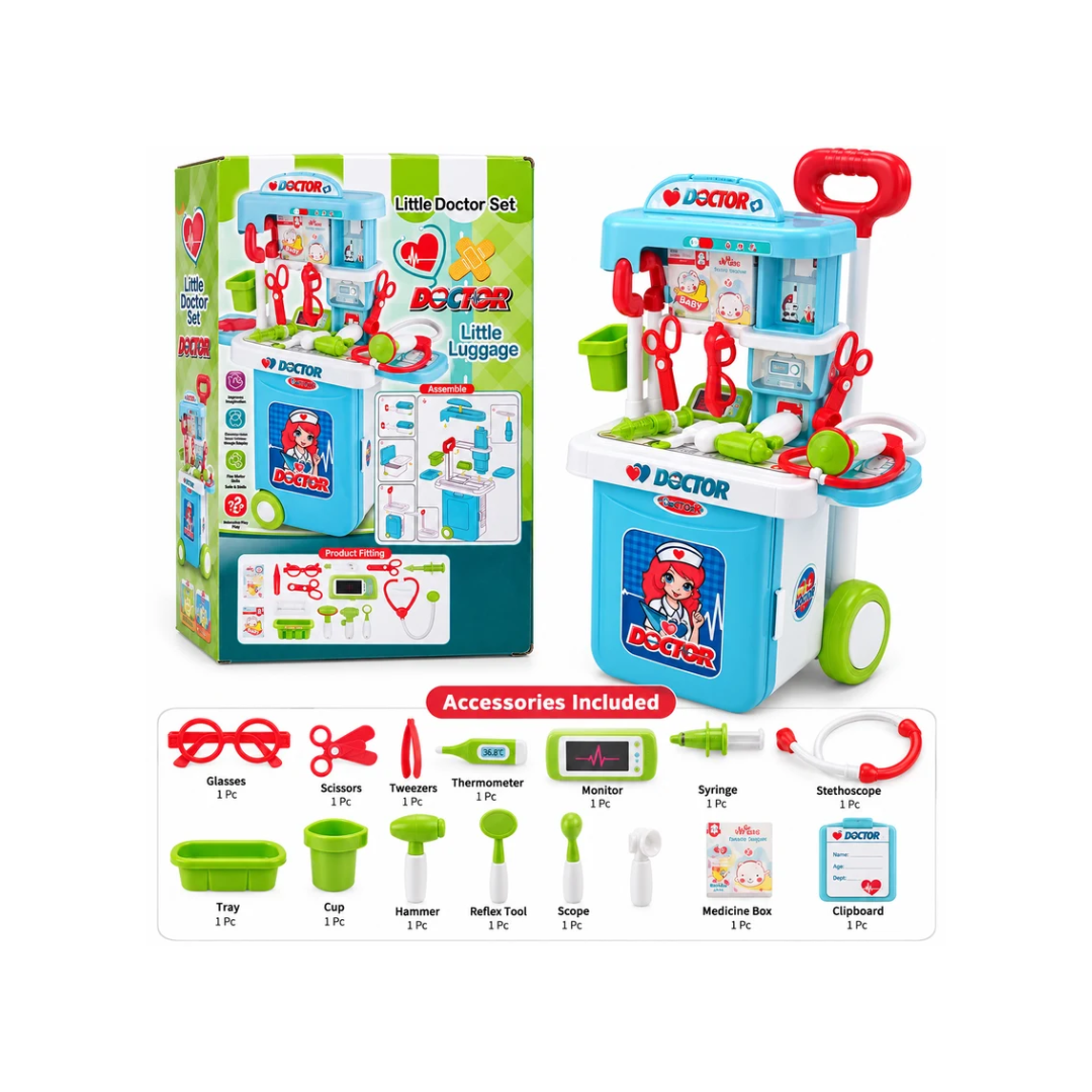 3-in-1 Kids Doctor Trolley Play Set with Medical Accessories – Pretend Play Kit | 3+ Years