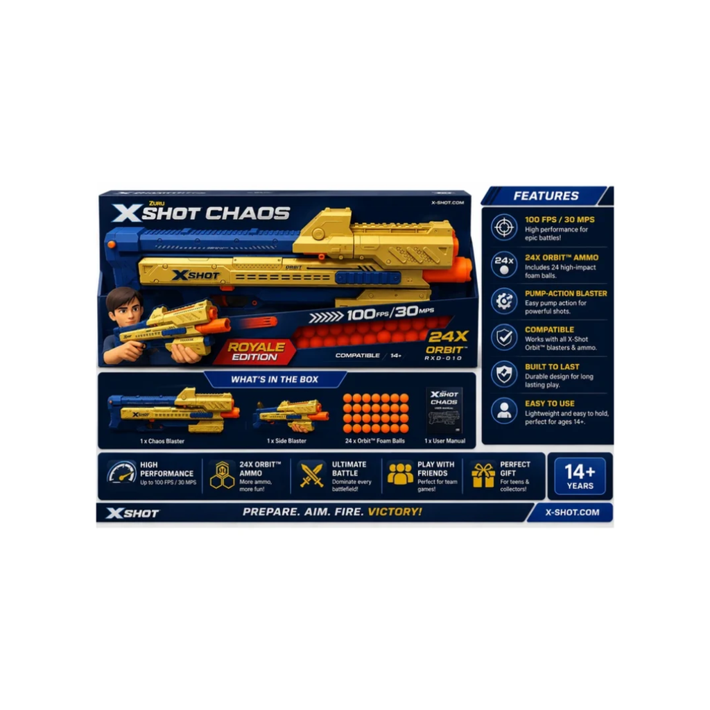 ZURU X-Shot Chaos Royale Edition Orbit Ball Blaster – 24X Rounds, 100 FPS