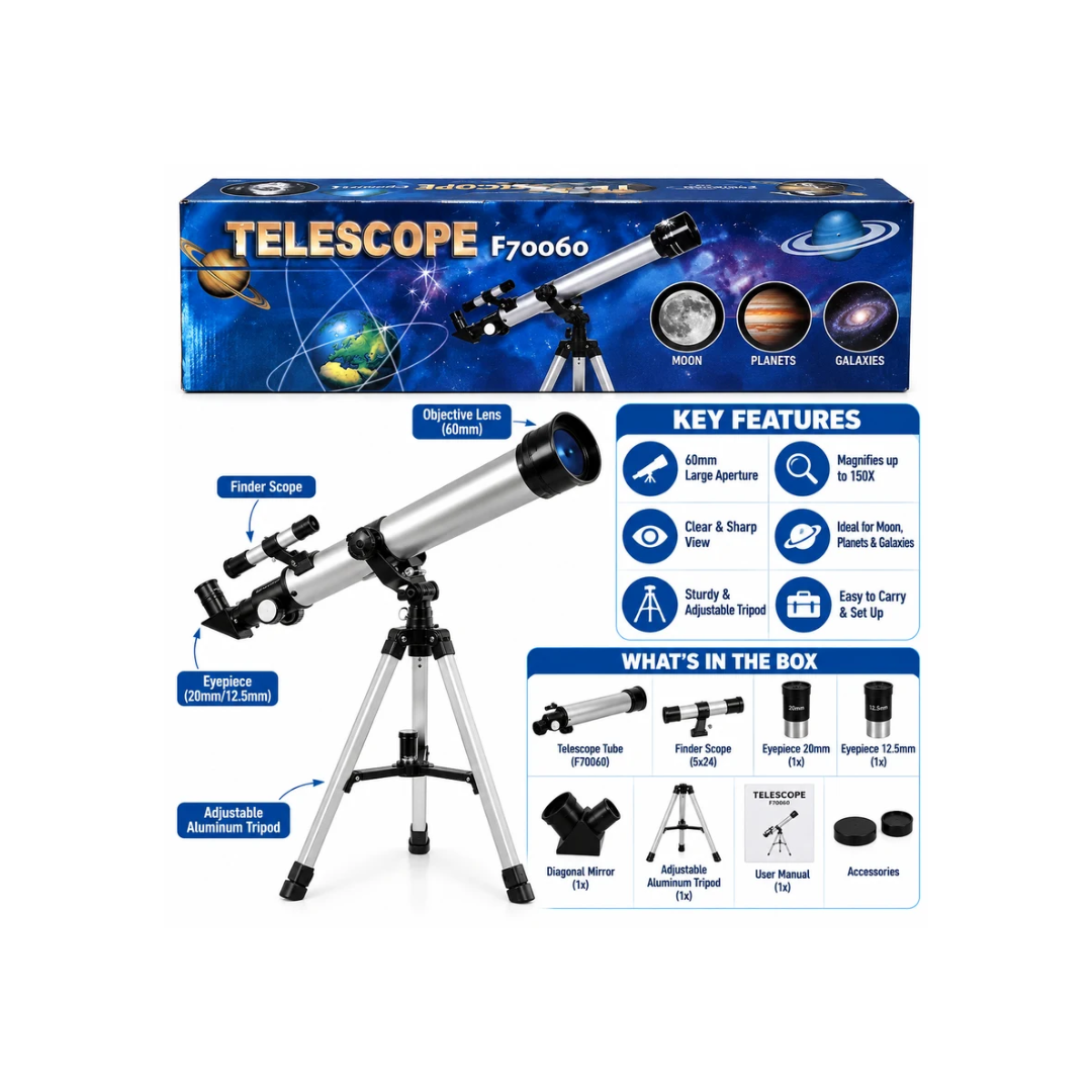 F70060 Astronomical Refractor Telescope 700mm Focal Length with 60mm Aperture & 113cm Adjustable Tripod