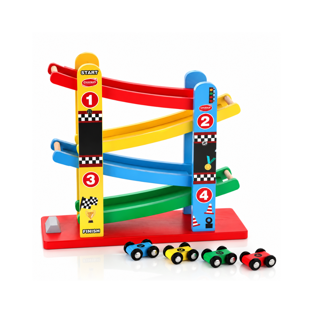 Chanak Wooden Car Ramps Race - 4 Level Toy Car Ramp Race Track