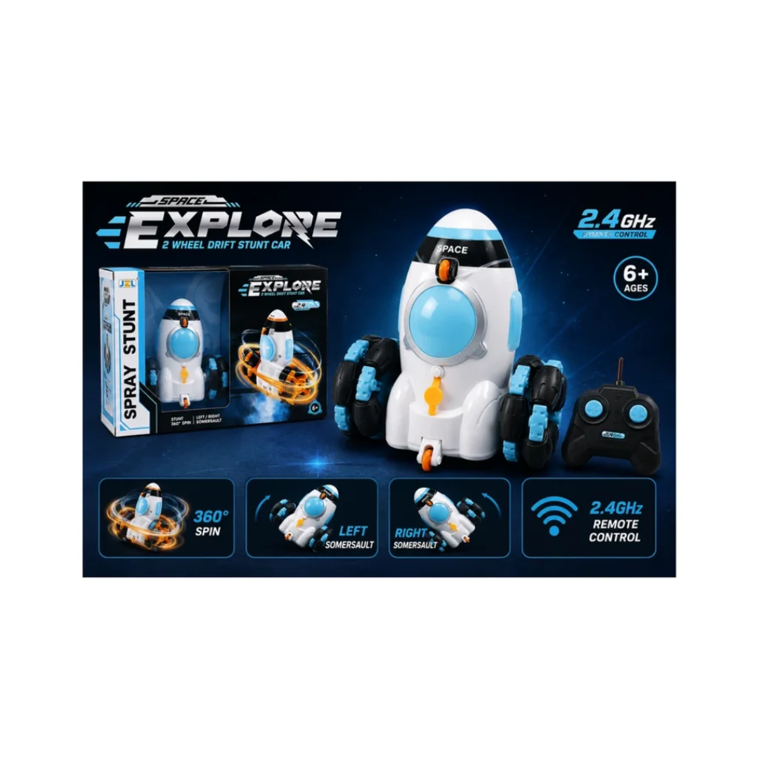 Remote Control Space Explore 2-Wheel RC Drift Stunt Car with 360° Spin