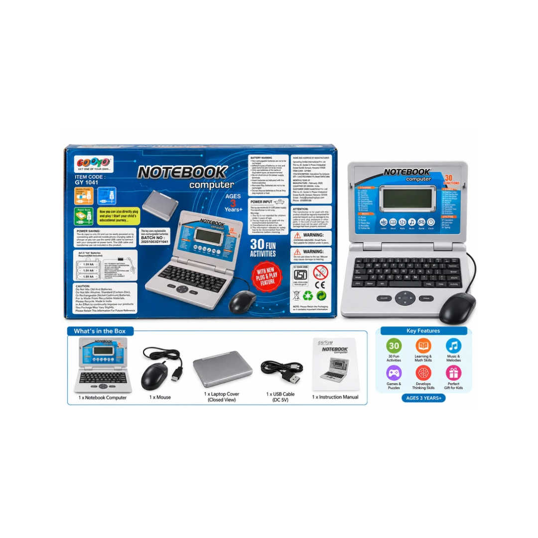 Gooyo Kids Educational Notebook Computer – 30 Fun Learning Activities with USB Cable | 3+ Years