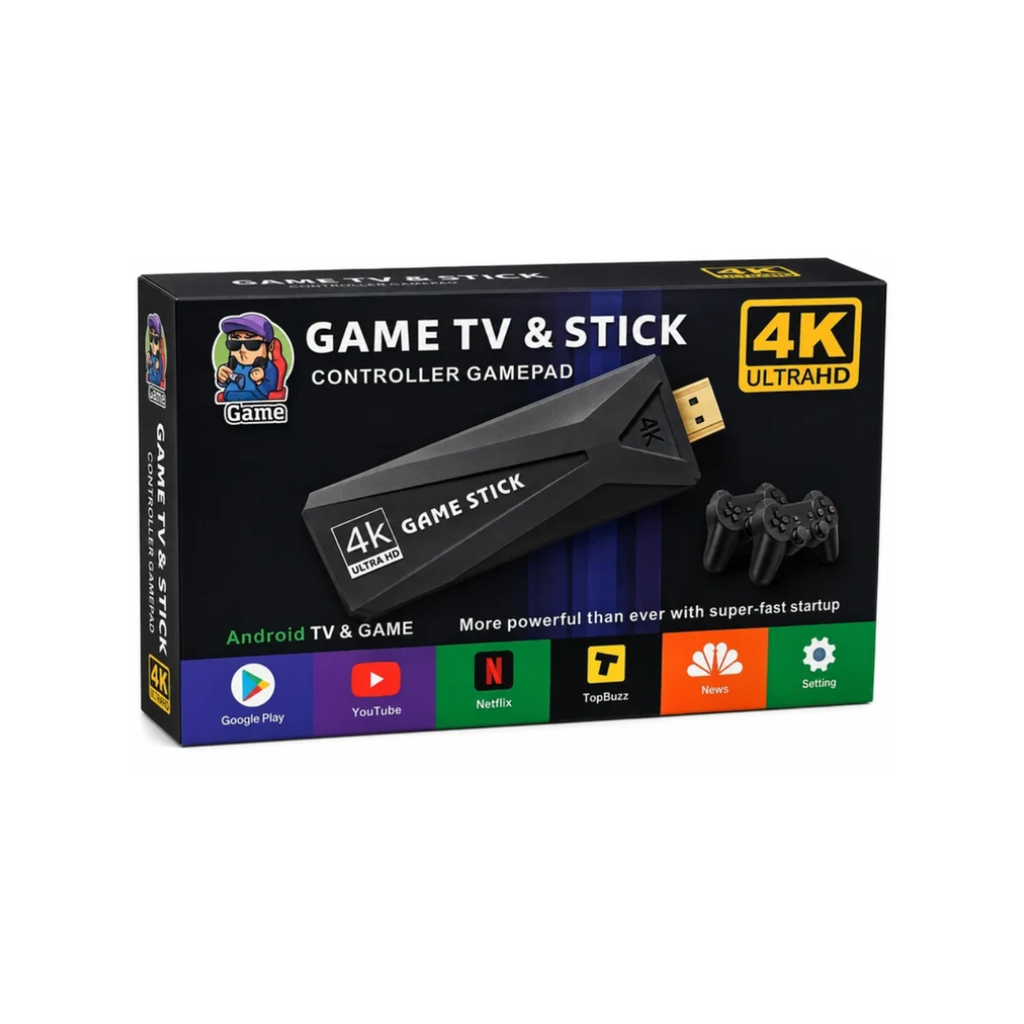 4K Ultra HD Game TV Stick with Dual Wireless Game Controllers – Android TV & Gaming Stick