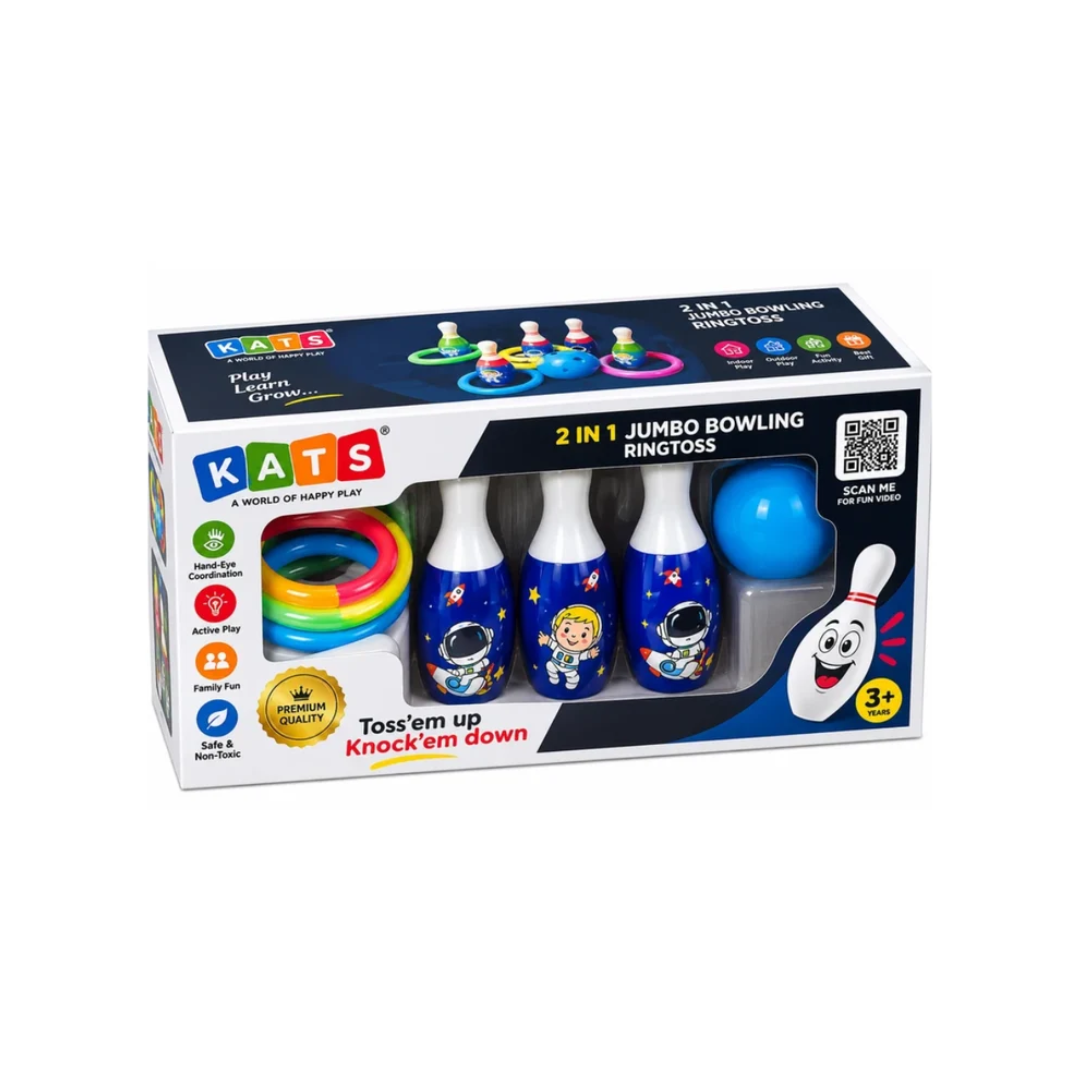 KATS by SIMARR 2-in-1 Jumbo Bowling & Ringtoss Game Set for Kids Indoor Activity Game 3+ Years