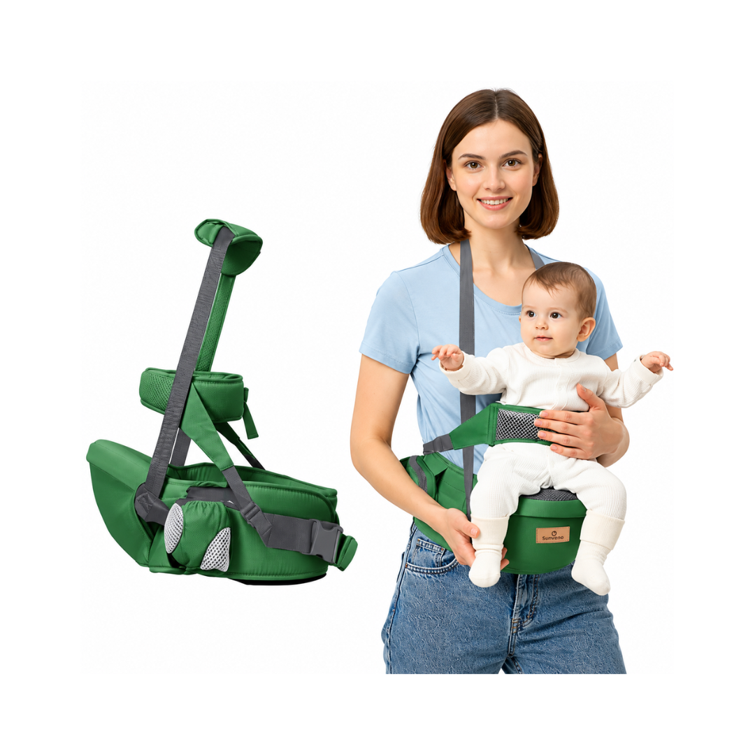 StarAndDaisy 3-in-1 Baby Carrier with Hip Seat, Ergonomic M-Shaped Support, Multiple Carrying Modes & Storage Pockets – Green