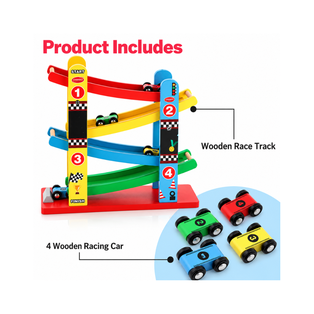 Chanak Wooden Car Ramps Race - 4 Level Toy Car Ramp Race Track
