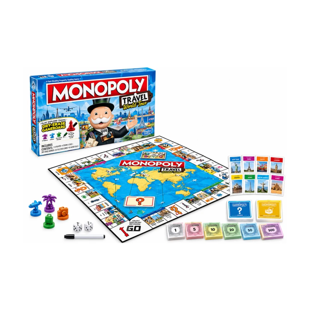 Hasbro Monopoly Travel World Tour Board Game for Kids Ages 8+ | Fast-Dealing Property Trading Family Game