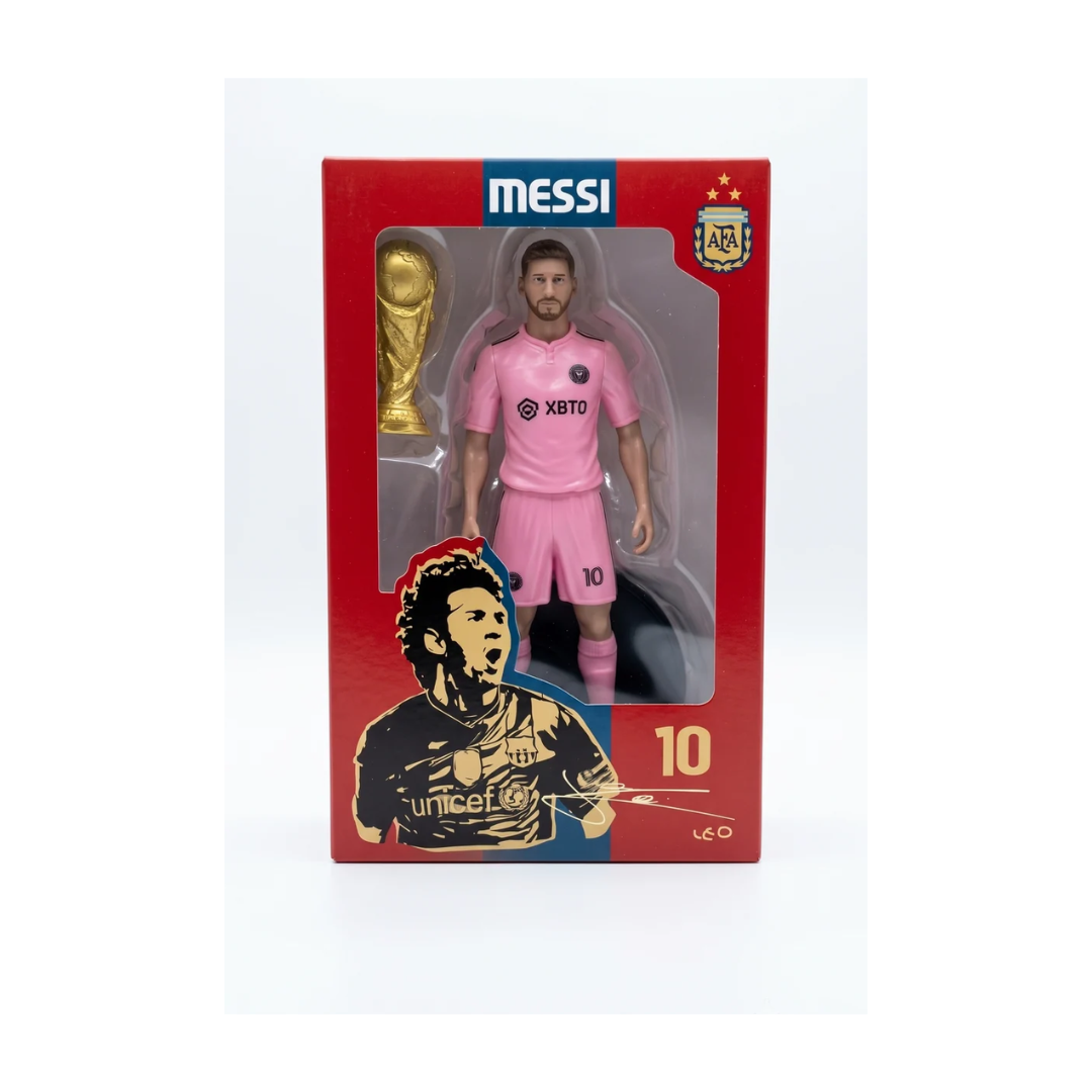 Lionel Messi Argentina Pink Jersey No. 10 Football Player Action Figure with World Cup Trophy – Collectible Toy
