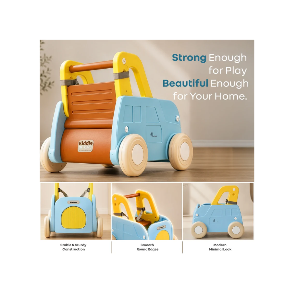 R for Rabbit Kiddie Kart 4-in-1 Versatile Toy Cart – Ride, Push & Storage Play Cart Blue Yellow