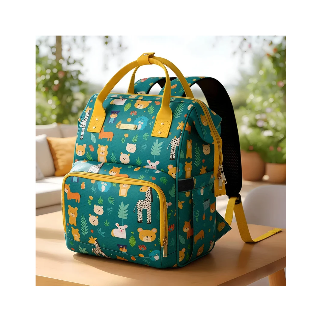 StarAndDaisy Nappy Nest Newborn Baby Diaper Backpack with 15 Pockets, 3 Insulated Bottle Pockets & Stroller Straps – Jungle Print