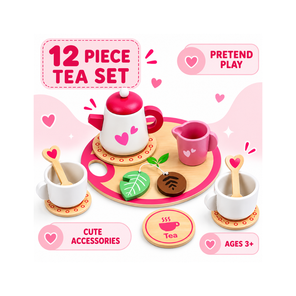 Cute 12-Piece Tea Set for Kids – Pretend Play Tea Party Toy Set