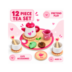 Cute 12-Piece Tea Set for Kids – Pretend Play Tea Party Toy Set