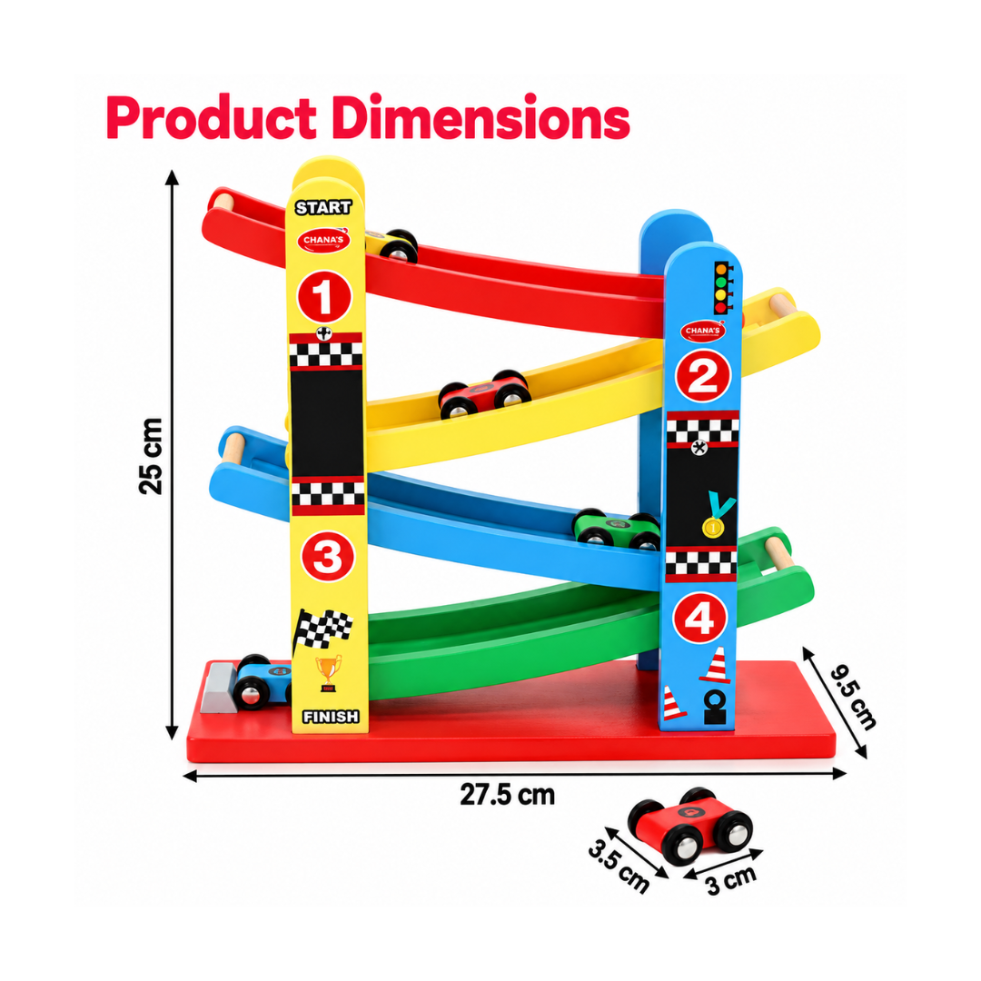 Chanak Wooden Car Ramps Race - 4 Level Toy Car Ramp Race Track