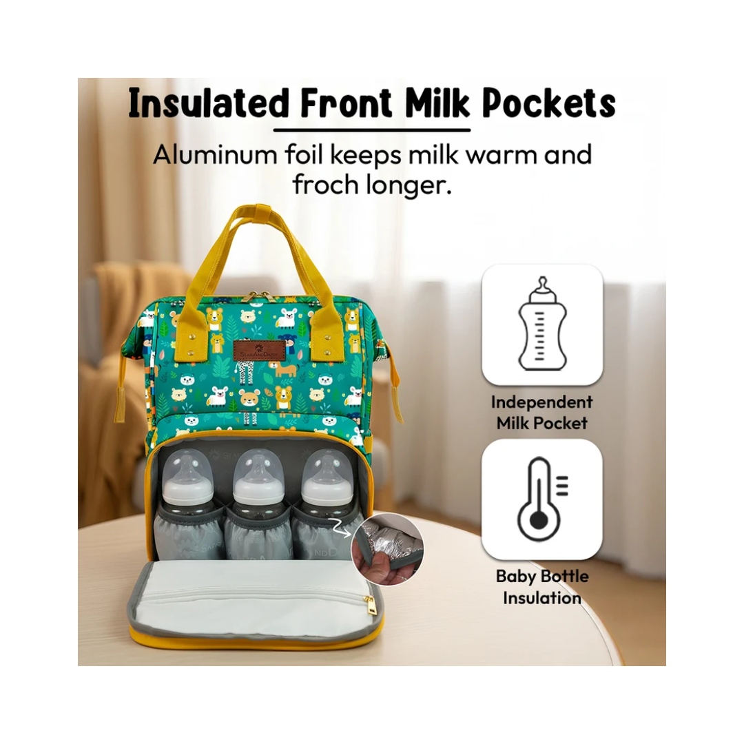 StarAndDaisy Nappy Nest Newborn Baby Diaper Backpack with 15 Pockets, 3 Insulated Bottle Pockets & Stroller Straps – Jungle Print