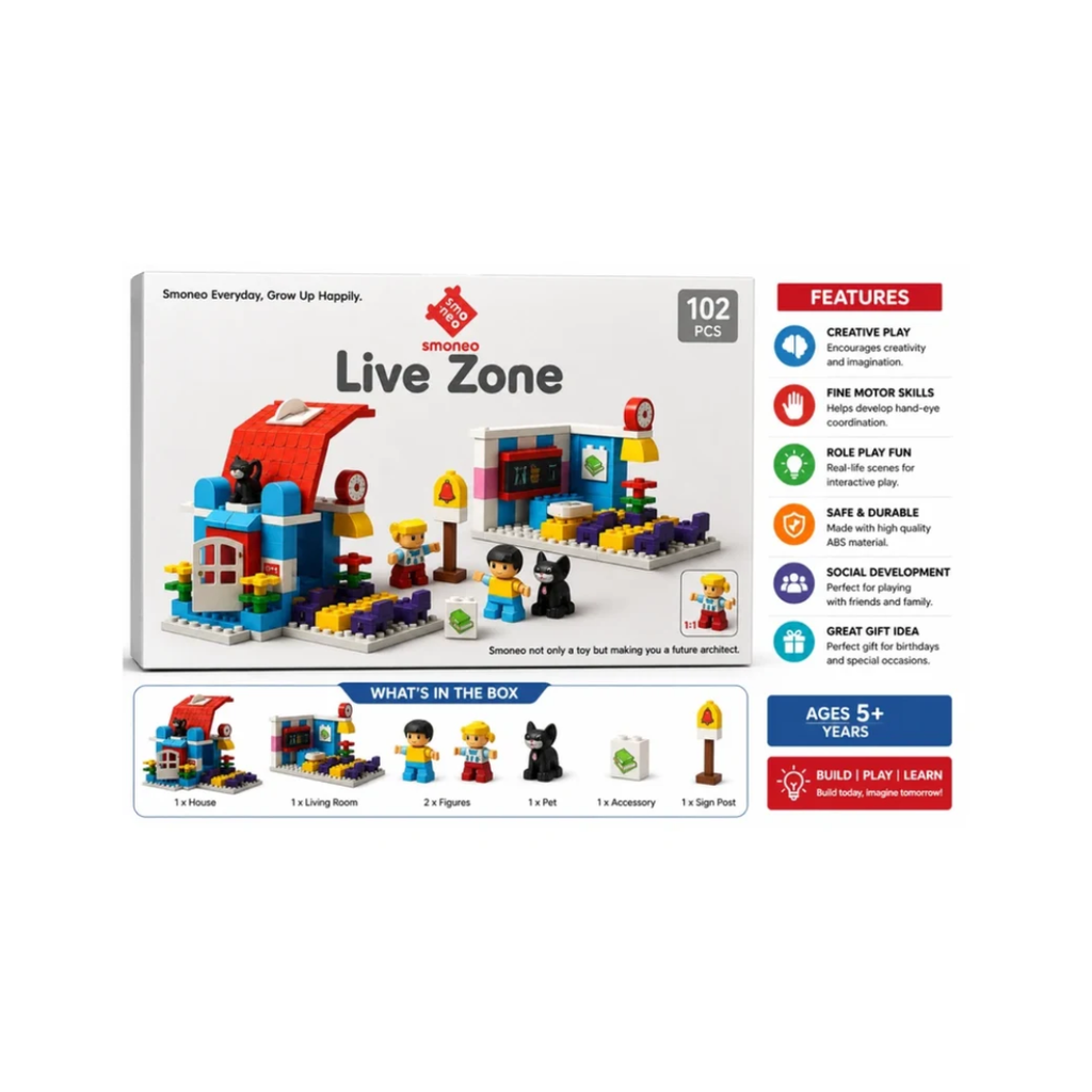 Smoneo Live Zone Building Blocks Playset with House, Furniture, Figures & Pet