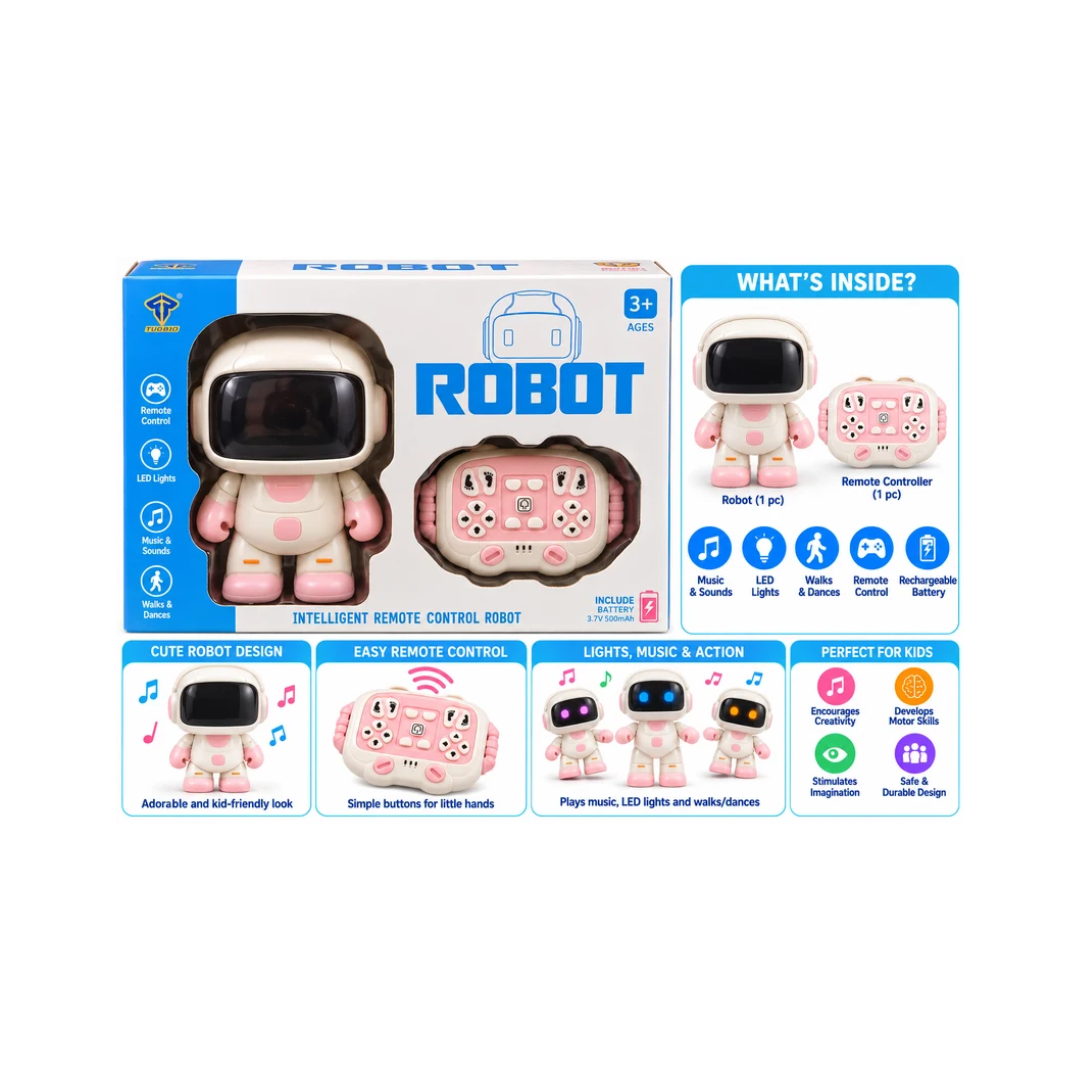 Intelligent Remote Control Robot Toy | Rechargeable RC Walking & Dancing Robot with Controller | 3+ Years