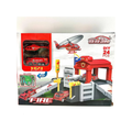 Fire Garage DIY 24 Pcs Building Set with Fire Trucks, Helicopter & Road Map – 1:64 Alloy Cars