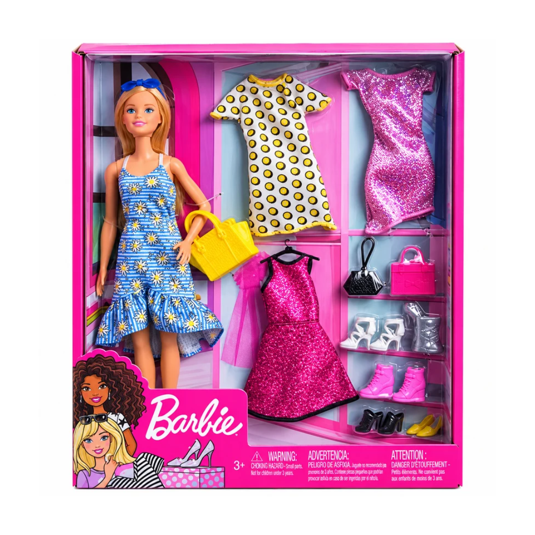Barbie Fashion Doll with 3 Extra Dresses, Handbags & Shoes | Fashion Dress-Up Play Set for Kids 3+