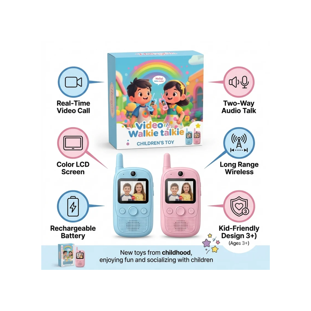 Kids Video Call Walkie Talkie Toy Set with Photo Display – Blue & Pink